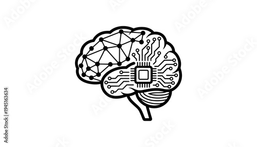 Brain with a microchip and circuit board illustration for technology concepts