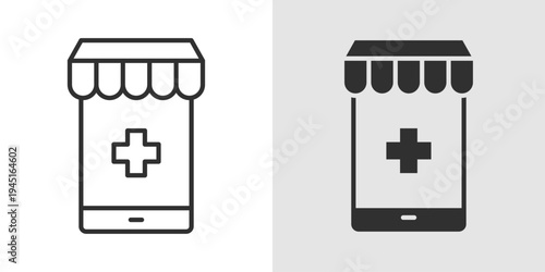 Online Pharmacy Icon representing digital healthcare services, prescription delivery, e pharmacy platforms, and convenient access to medications and wellness products.