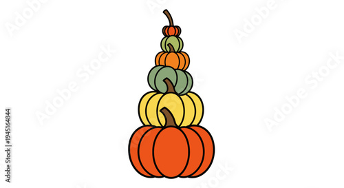 Decorative Stack of Colorful Pumpkins and Gourds for Autumn Harvest, Isolated White Background