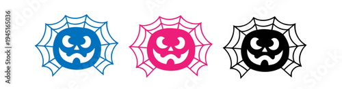 Cheerful pumpkin faces with different expressions and colors