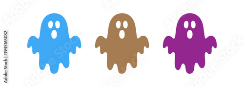 Colorful cartoon ghosts with surprised expressions