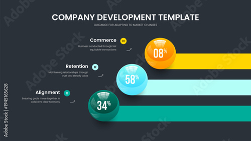 Clean Profile 3 Element Graph Slideshow Template. Elegant Briefing Three Option Infographic Presentation Layout. Modern Proposal Slide Design Vector Illustration.