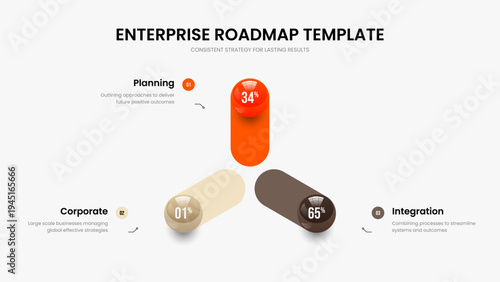 Clean Overview 3 Option Graph Presentation Template. Business Plan Three Element Chart Frame Design. Advertising Briefing Slide Layout Vector Illustration.