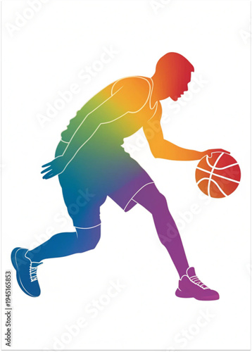Basketball Crossover Dribble Silhouette Colorful Vector Icon 