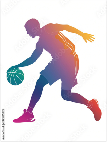 Basketball Crossover Dribble Silhouette Colorful Vector Icon 
