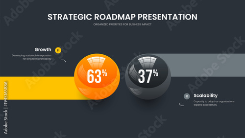 Market Growth 2 Element Infographic Frame Layout. Modern Introduction Slide Template Vector Illustration. Marketing Plan Two Step Diagram Slideshow Design.