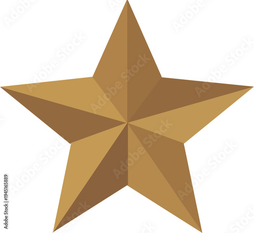 Geometric golden brown five pointed star with gradient shading and three dimensional effect