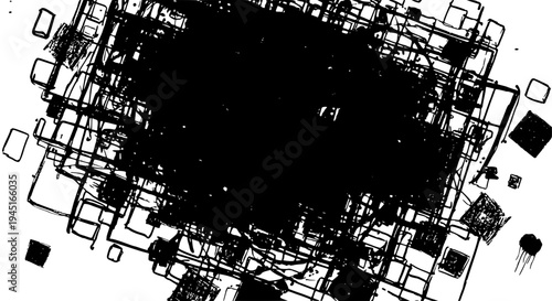 Microchip black with geometric shapes and lines illustration featuring chip, integrated circuit, electronic component