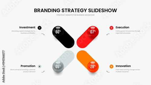 Digital Solution Slideshow Design Vector Illustration. Project Introduction 4 Element Diagram Presentation Template. Clean Growth Four Step Graph Slide Layout.