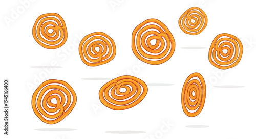 Illustration of Jalebi Indian Sweet Treats Floating on White Background