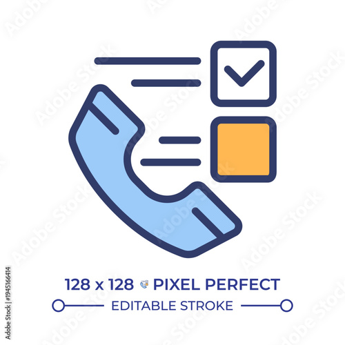 Phone survey pixel perfect line color icon. Social research, customer feedback. Call processes, confirmed contact. Isolated vector illustration. Flat colorful symbol design. Editable stroke