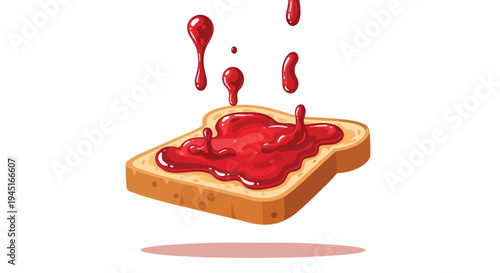 Fresh Toast with Red Berry Jam Drizzling Down Illustration