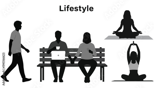 Lifestyle silhouette illustration of people doing various daily activities