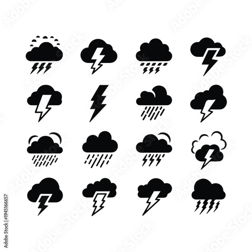 Weather icons for rain and lightning.