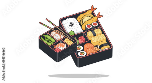 Pixel Art Bento Box with Sushi and Tempura