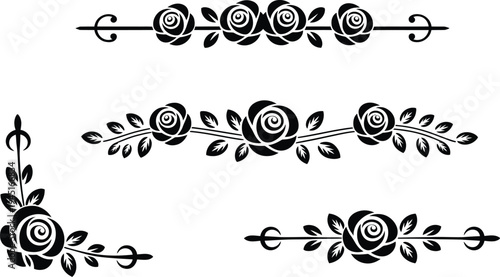 Rose flowers illustration, vintage elements with elegant hand drawn roses and classic ornamental details for botanical design floral decoration and timeless artwork.