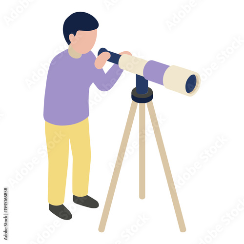 A man uses a telescope on a tripod to observe the sky closely.