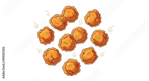 Cartoon Illustration of Crispy Fried Chicken Nuggets Isolated on White Background