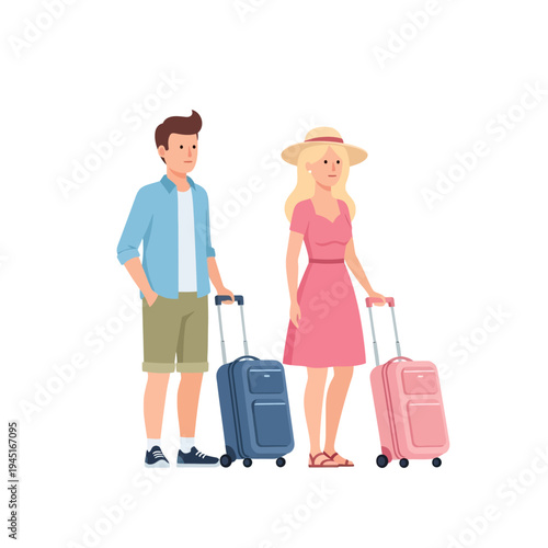 Couple with Suitcases Waiting for Travel, Vacation or Trip