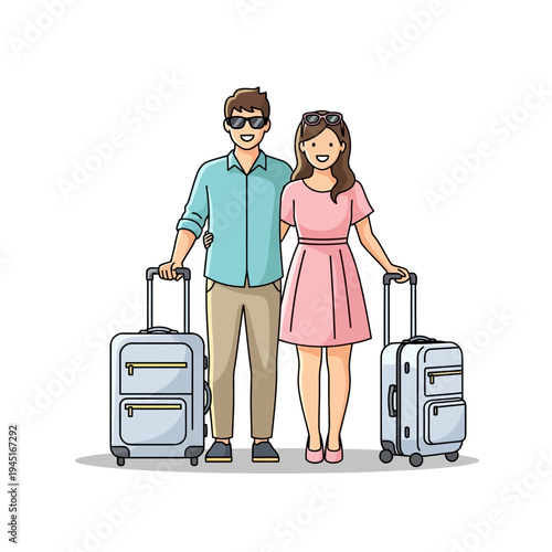 Happy Couple With Suitcases Ready For Vacation Travel