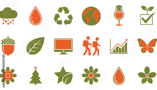Eco friendly icons set with green and orange colors