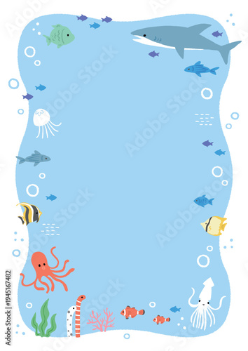 海の生き物のイラスト　フレーム