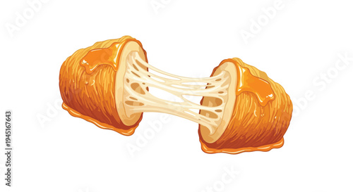 Illustration of Crispy Fried Mozzarella Cheese Stick Being Pulled Apart