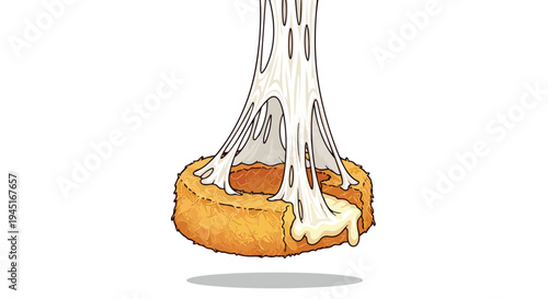 Illustration of Fried Mozzarella Cheese Stick with Stretchy Melted Cheese