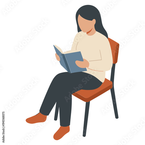 Woman sitting on chair reading book