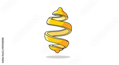 Spiral Lemon Peel Illustration Isolated on White Background