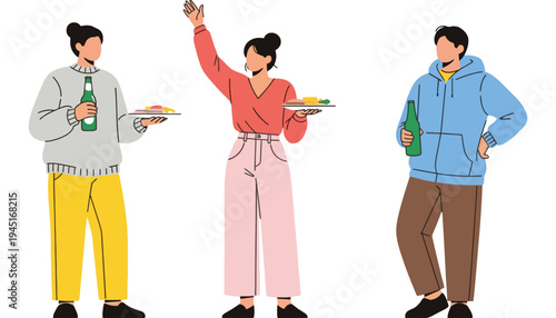 People illustration of friends enjoying food and drinks together socially
