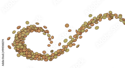 Swirling wave of raw dry lentils on white background