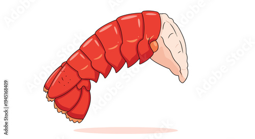 Fresh Cooked Lobster Tail Illustration on White Background
