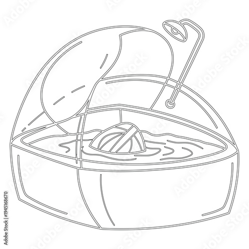 Minimal line of a steamer basket with lid and handle kitchen utensil cooking vessel line minimal