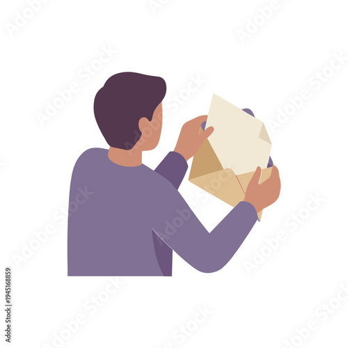 Man opening envelope with letter inside office