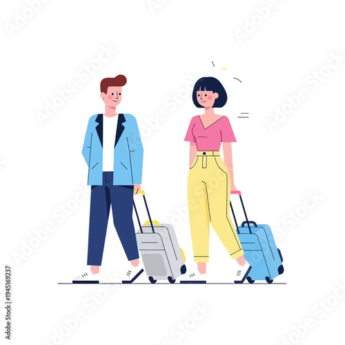 Couple Traveling Together With Luggage, Ready For Vacation