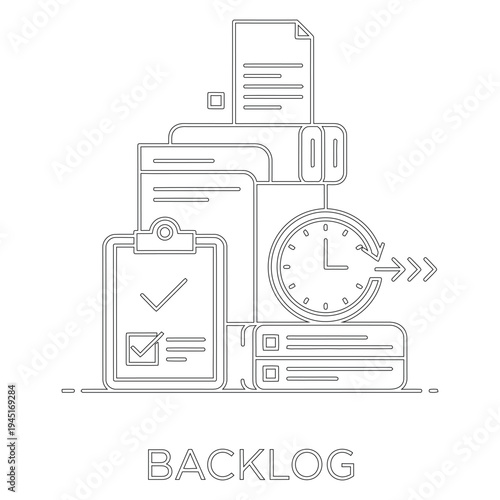 Minimal line of backlog concept with documents clock and checklist