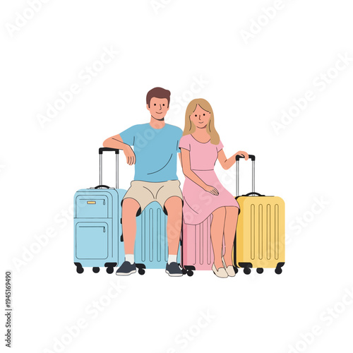 Couple with luggage, ready for vacation and travel
