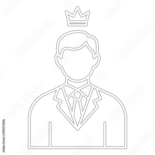Minimal line of faceless man in suit with crown line minimal business