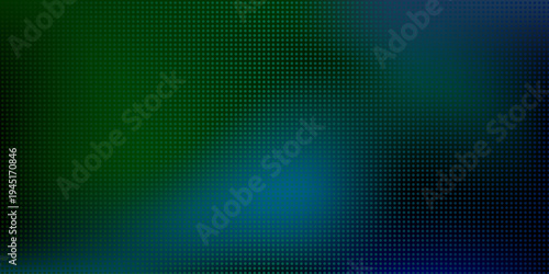 深い緑と紺色のグラデーション背景。デジタルなハーフトーンパターンの抽象的なベクター素材
