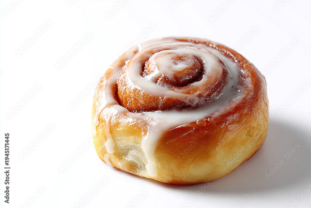 Fototapeta premium Cinnamon roll with icing on white background 
