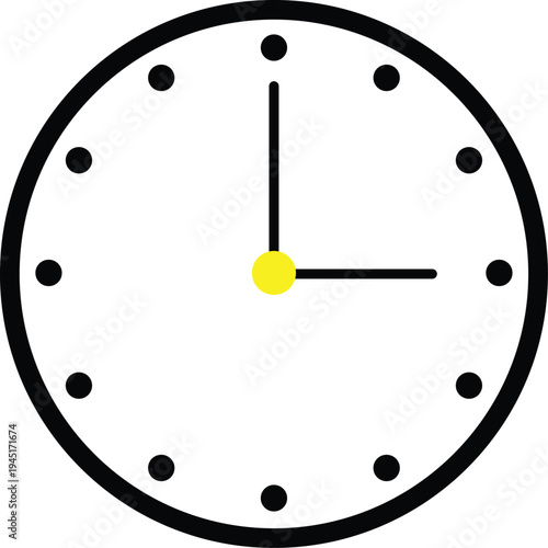 Simple analog clock face vector illustration with black hands and dots on white background