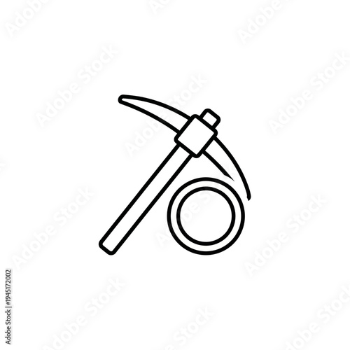 A pickaxe and coil of rope.