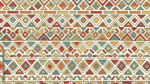 Vibrant geometric pattern with colorful diamond shapes and lines on white background.