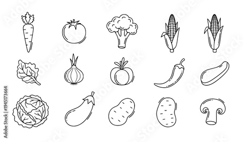 Minimal Food and Vegetable Doodle Vector Icon Collection