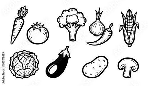 Stylized Food and Vegetables Doodle Icon Vector Pack