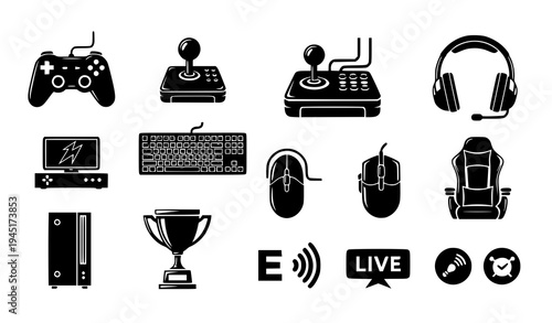 Stylized Video Game Entertainment and Esport Icon Vector Pack