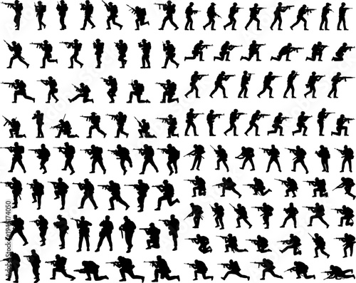 Soldier Silhouette Set Military Combat Troops With Rifle Vector Illustration