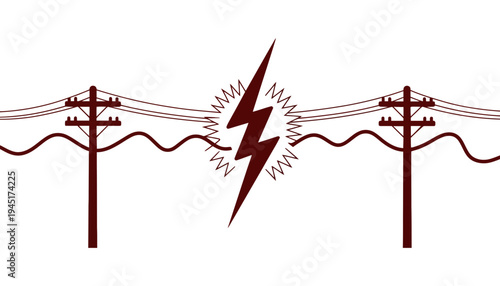 Electricity pole vector illustration with lightning and power lines