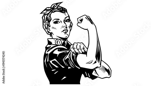 Rosie the Riveter iconic female empowerment symbol in black and white